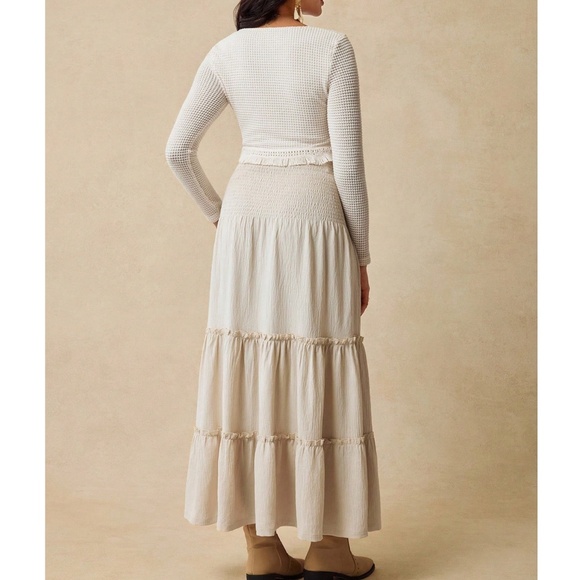 Maternity Waffle Cropped Long Sleeve Top Maxi Skirt Set - Picture 5 of 6